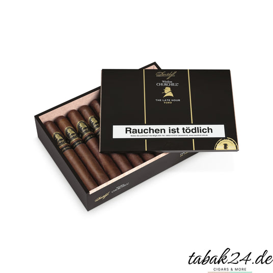 Geöffnete Davidoff Winston Churchill Late Hour Toro Kiste mit Zigarren