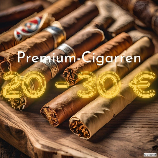 KI-generiertes Kategoriebild: Edle Zigarren 20 bis 30 Euro. KI Generiert.
