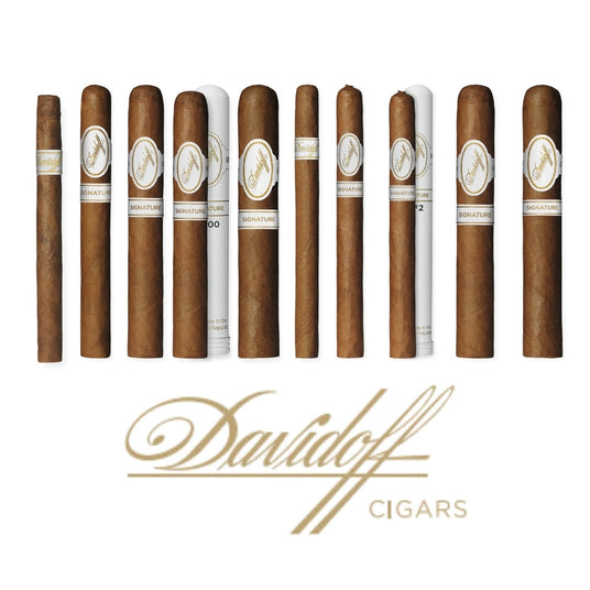 Davidoff Signature Zigarren nebeneinander vor weißem Hintergrund mit Markenlogo unten