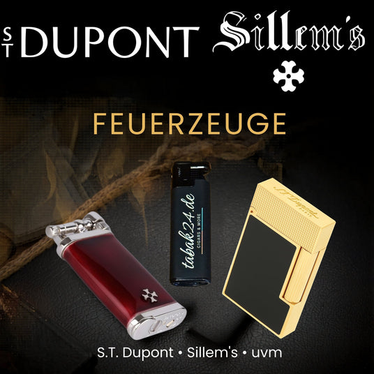 Luxuriöse S.T. Dupont und Sillem’s Feuerzeuge auf dunklem Hintergrund