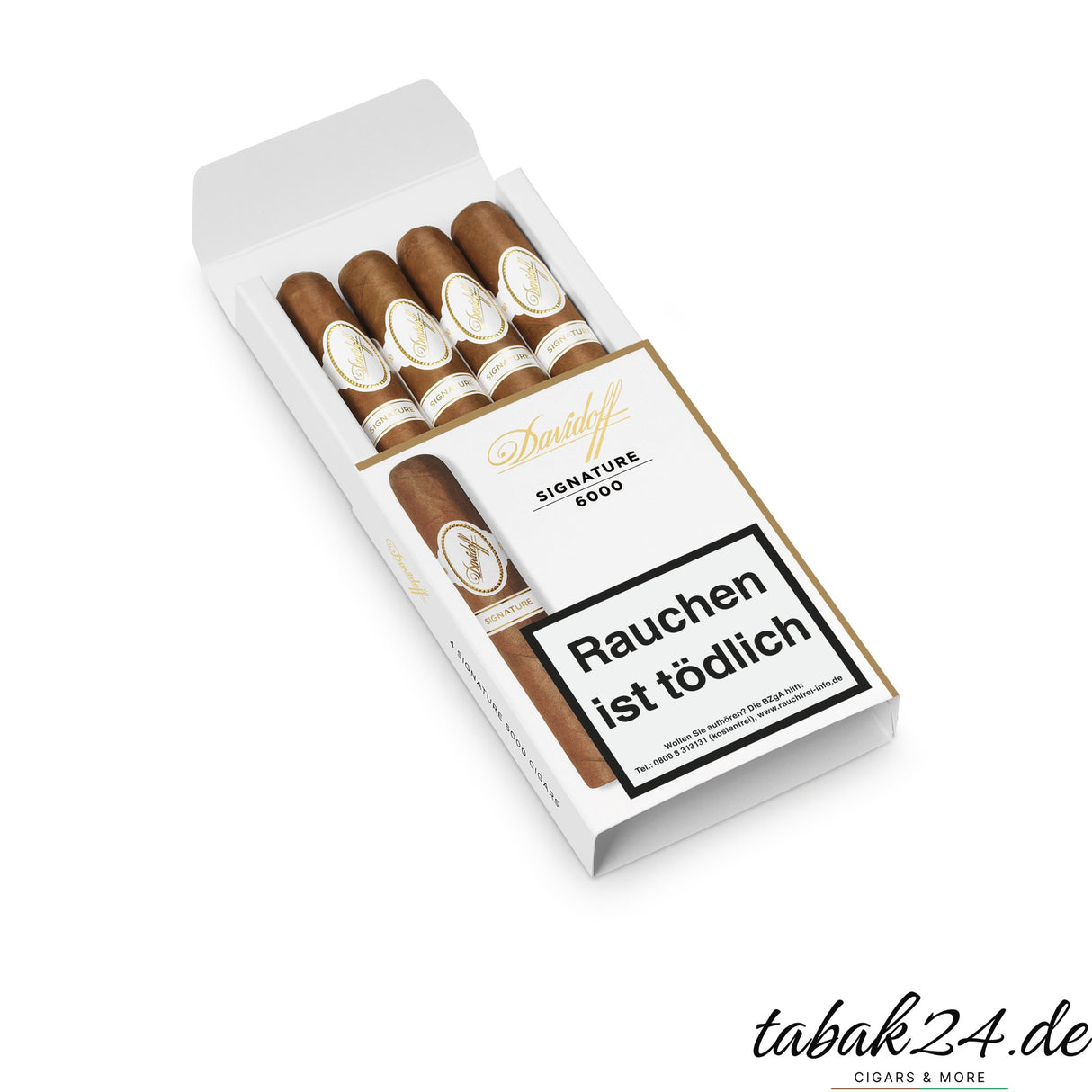 Geöffnete 4er-Packung der Davidoff Signature 6000 mit vier Zigarren sichtbar