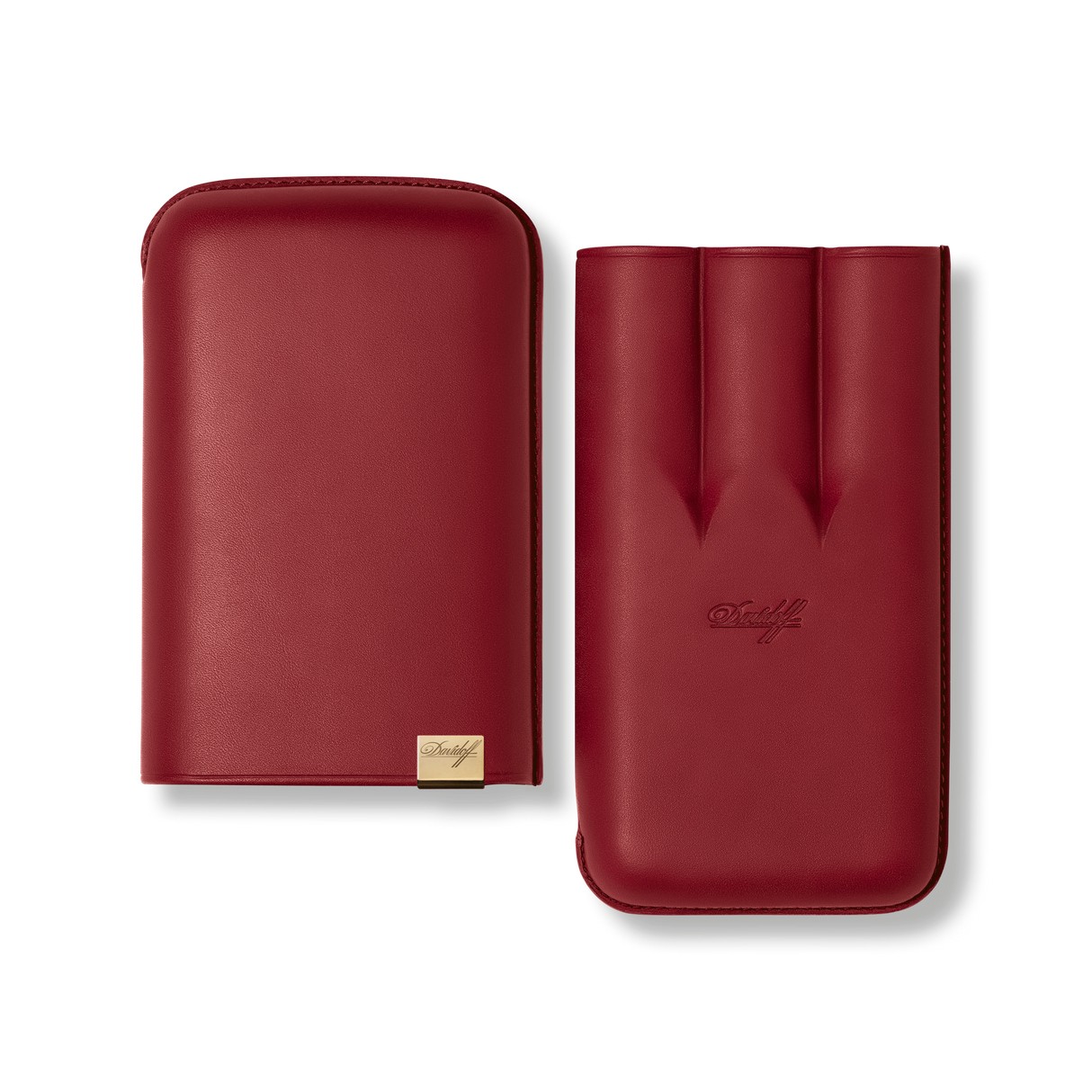 Davidoff Iconic Zigarrenetui XL-3 Rot geöffnet – Handgefertigtes Leder-Etui mit Zigarrenfächern