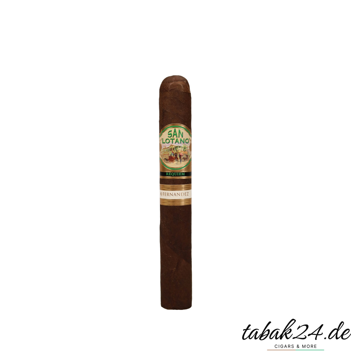 San Lotano Requiem Toro Zigarre mit grün-goldener Bauchbinde auf weißem Hintergrund