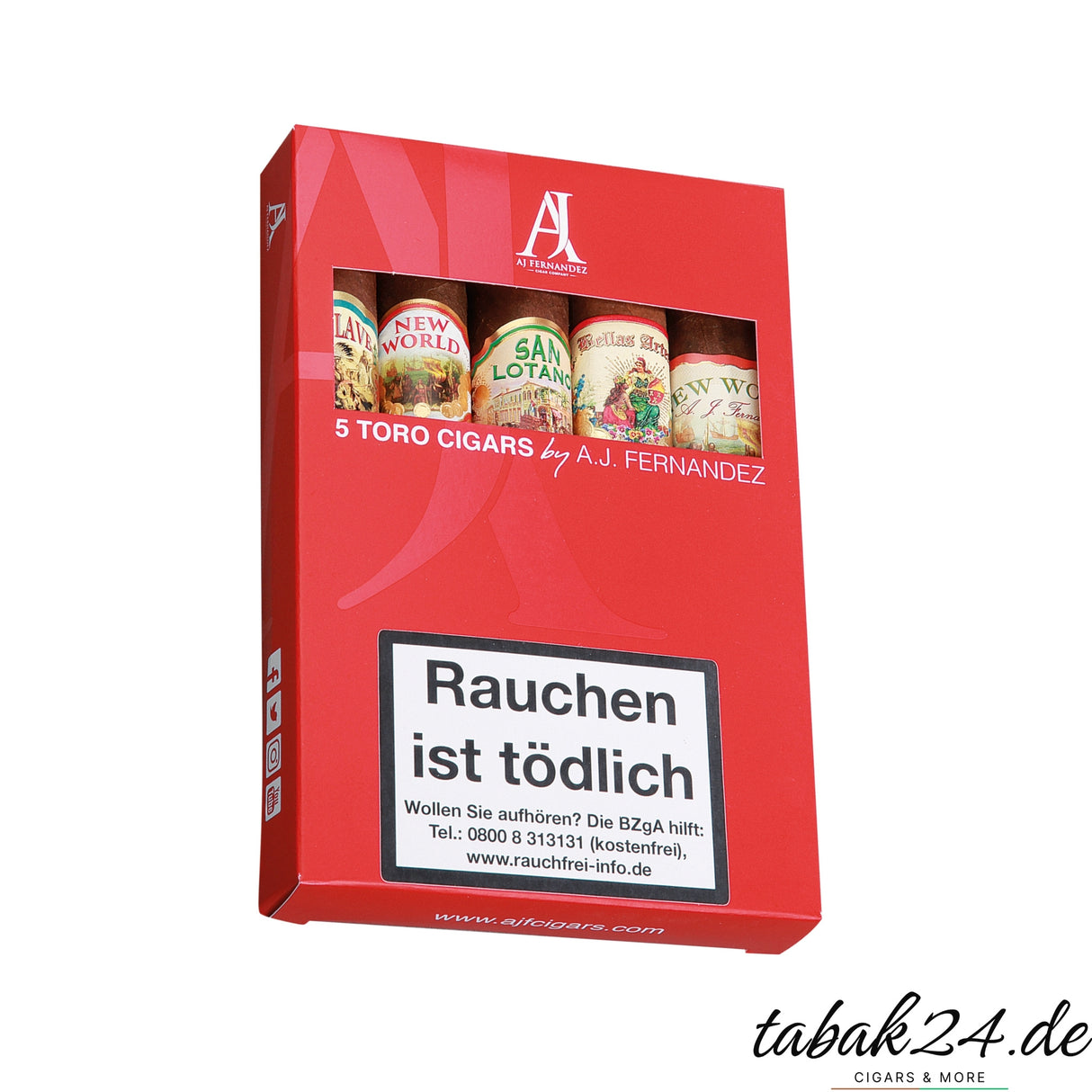 AJ Fernandez Toro Sampler mit fünf Zigarren in roter Geschenkbox und Sichtfenster