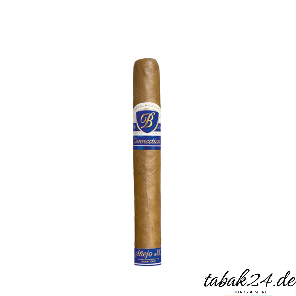 Balmoral XO Connecticut Gran Toro im hellen Connecticut-Deckblatt mit tabak24.de Logo unten rechts