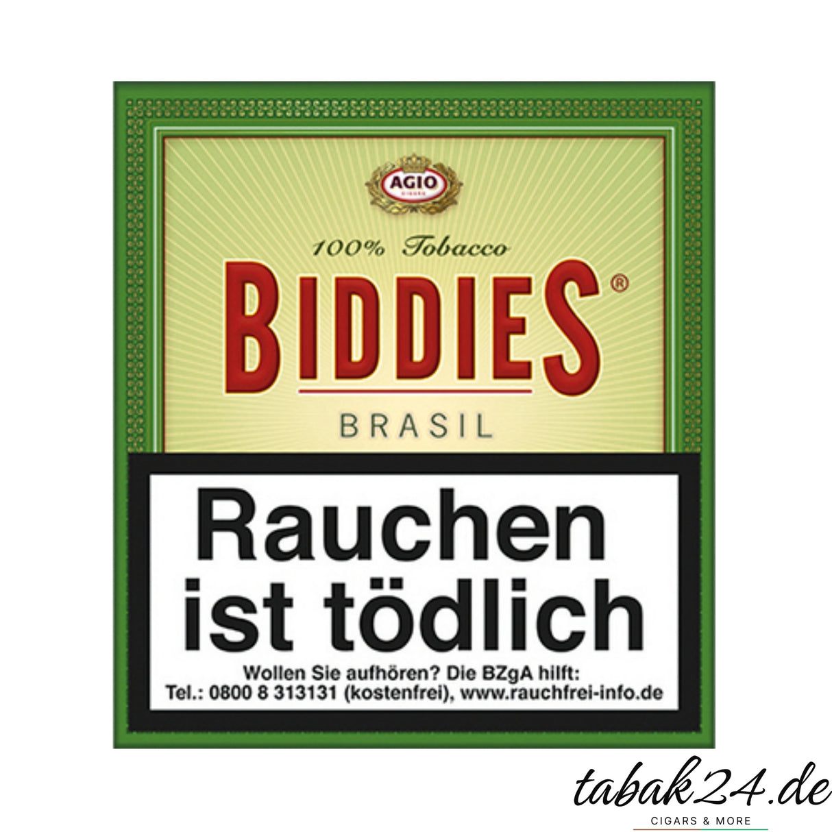 Biddies Brasil Cigarillo mit würzigem Geschmack und Brasil-Deckblatt