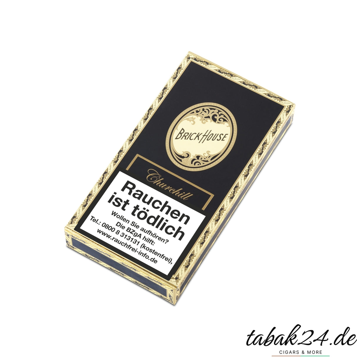 Brick House Churchill Etui geöffnet – vier Zigarren im Blick