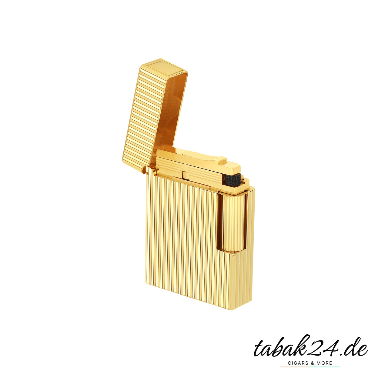 S.T. Dupont Ligne 1 Feuerzeug C14020 Vertical Line Gold – geöffnet mit sichtbarem Zündmechanismus