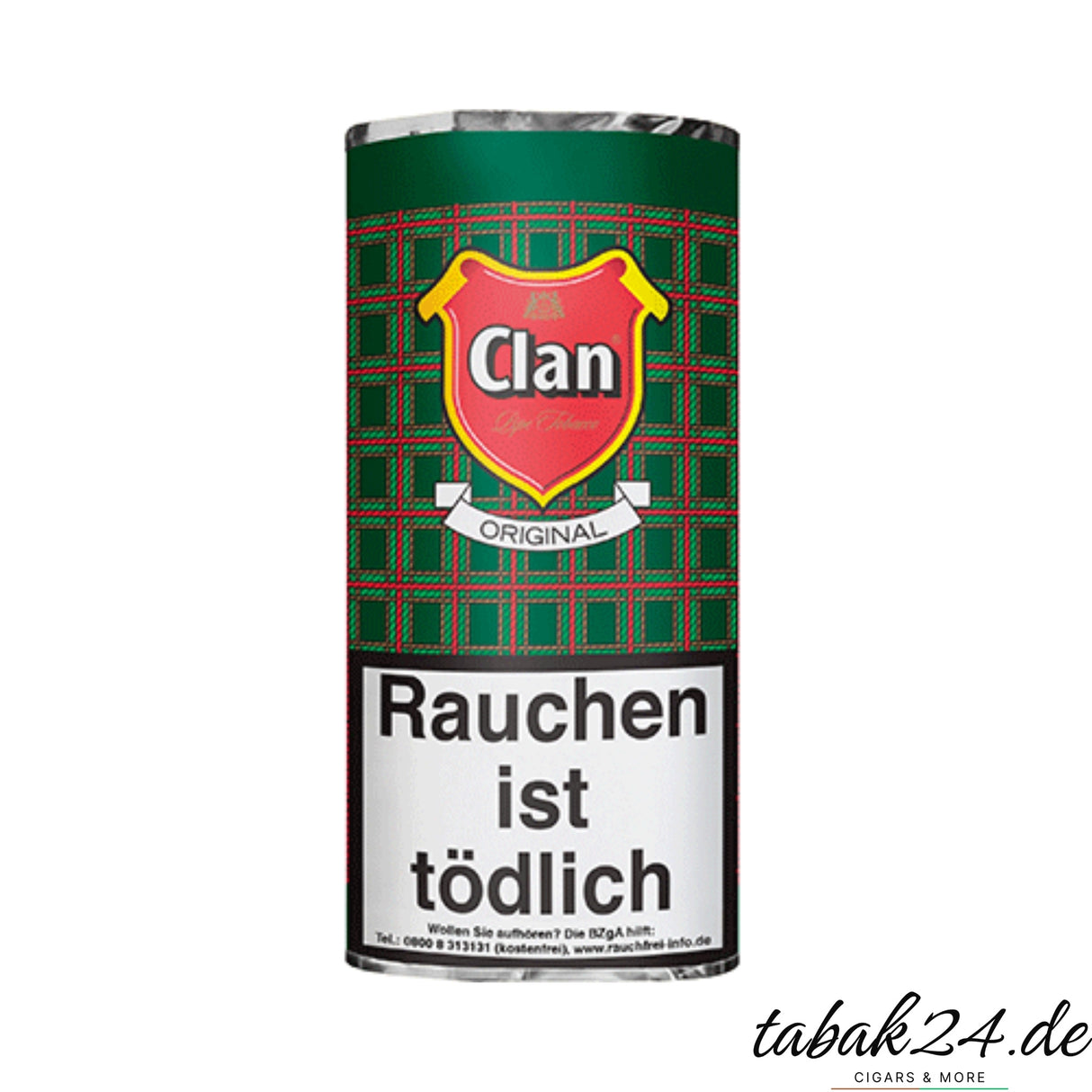 Clan Original Pfeifentabak im grünen Pouch mit Karomuster und klassischem Wappen