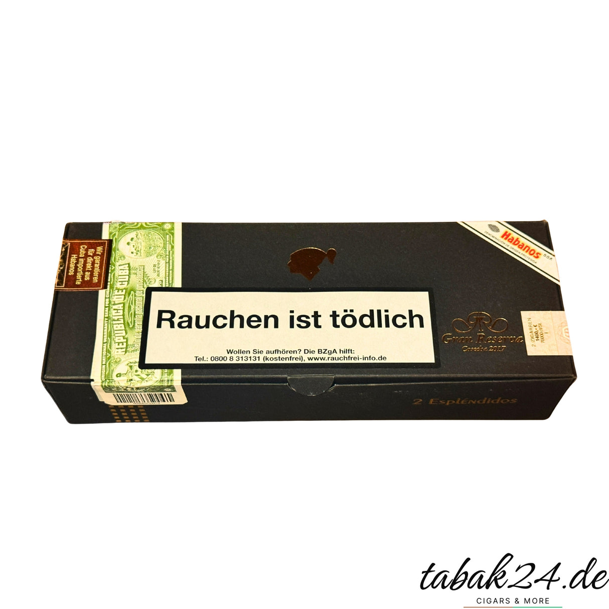 Cohiba Espléndidos Gran Reserva Cosecha 2017 – 2er-Kiste Vorderseite mit Banderole und Habanos-Siegel