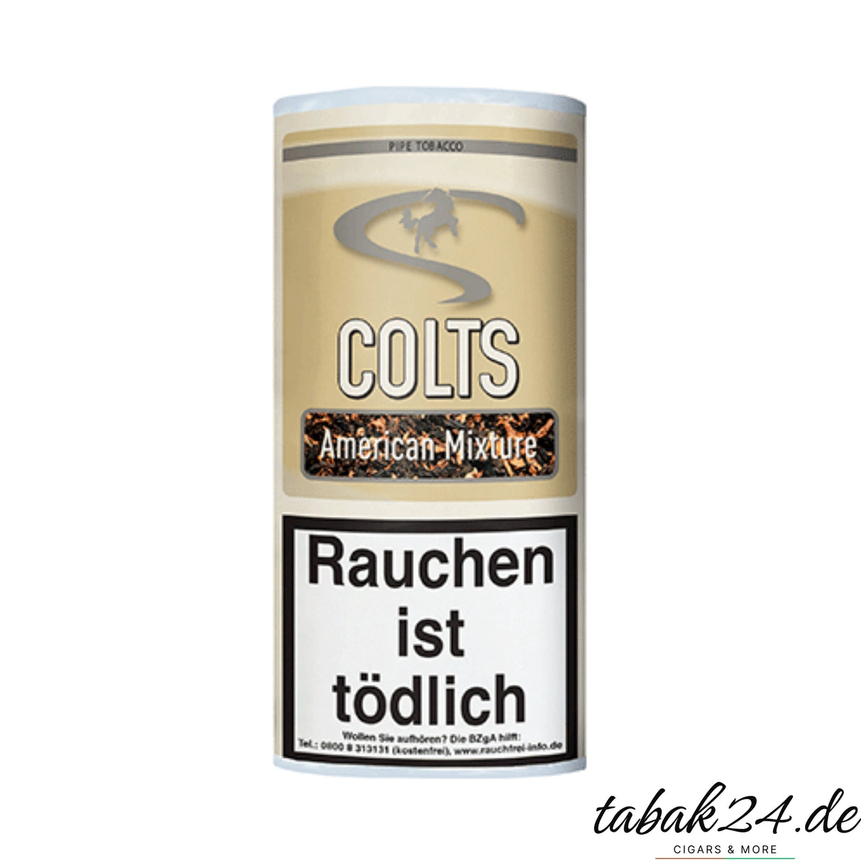 Colts American Mixture Pfeifentabak im beigen Pouch mit Cowboy-Symbol und Tabakfenster