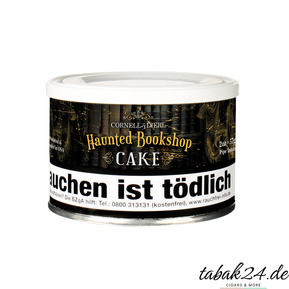 Haunted Bookshop Cake von Cornell & Diehl – klassischer Burley-Virginia-Perique-Blend in 57g-Dose