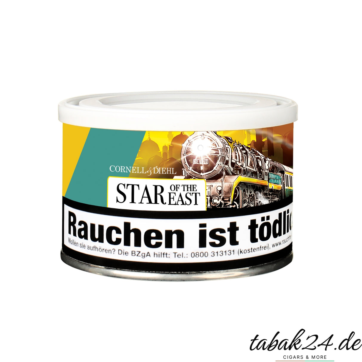 Cornell & Diehl Star of the East Pfeifentabak – 50 % Latakia in bunter 57g-Dose mit Lokomotive