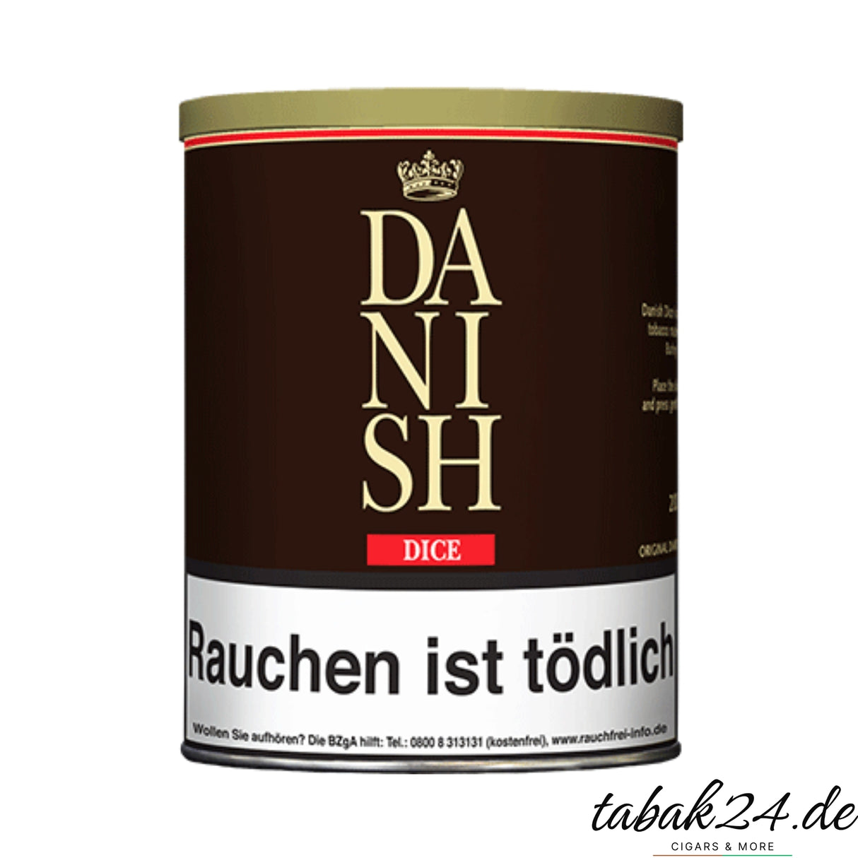 Danish Dice Black Pfeifentabak in großer 200g Dose mit goldener Krone und schwarzem Etikett