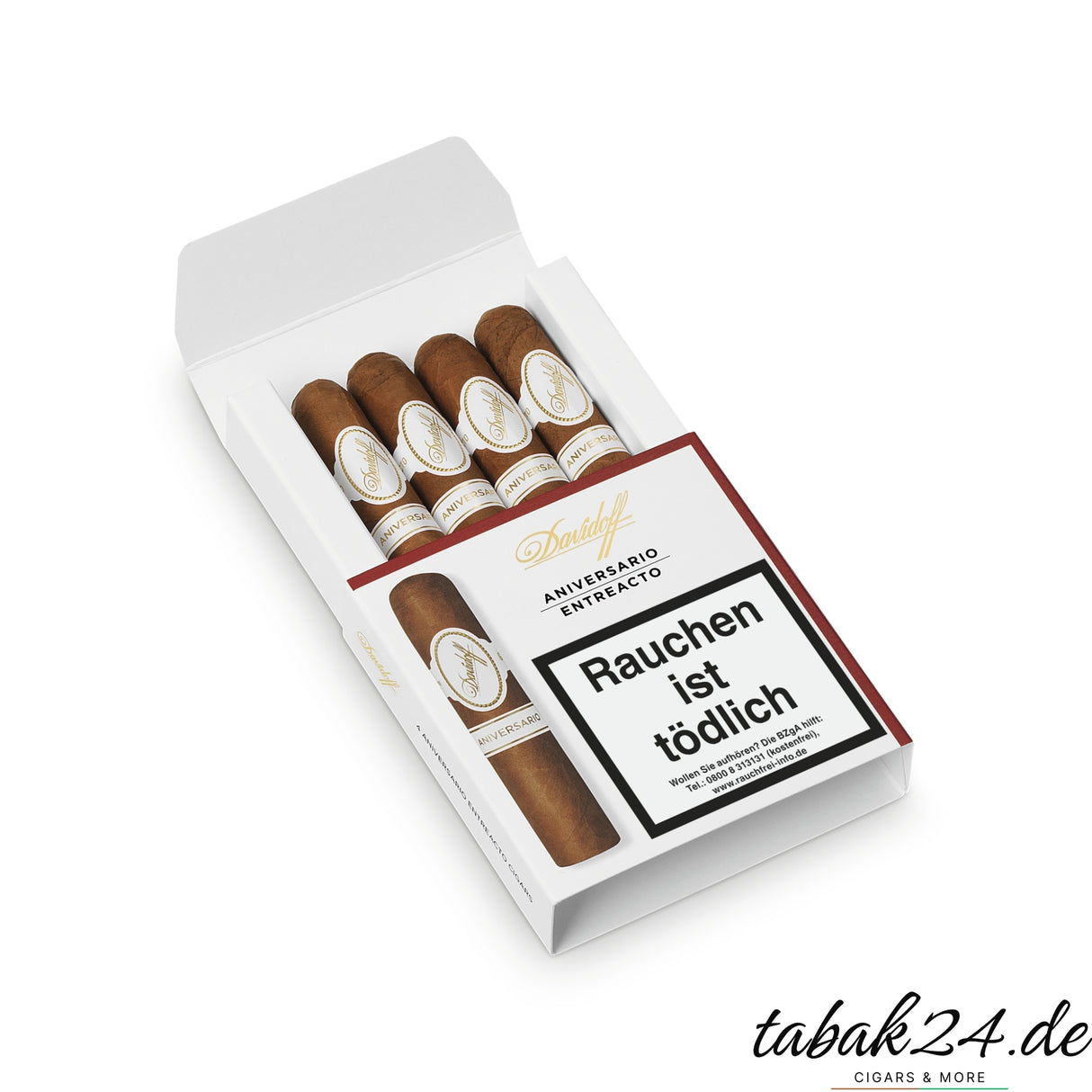 Offene 4er-Packung Davidoff Entreacto Zigarren, Blick auf Einlage