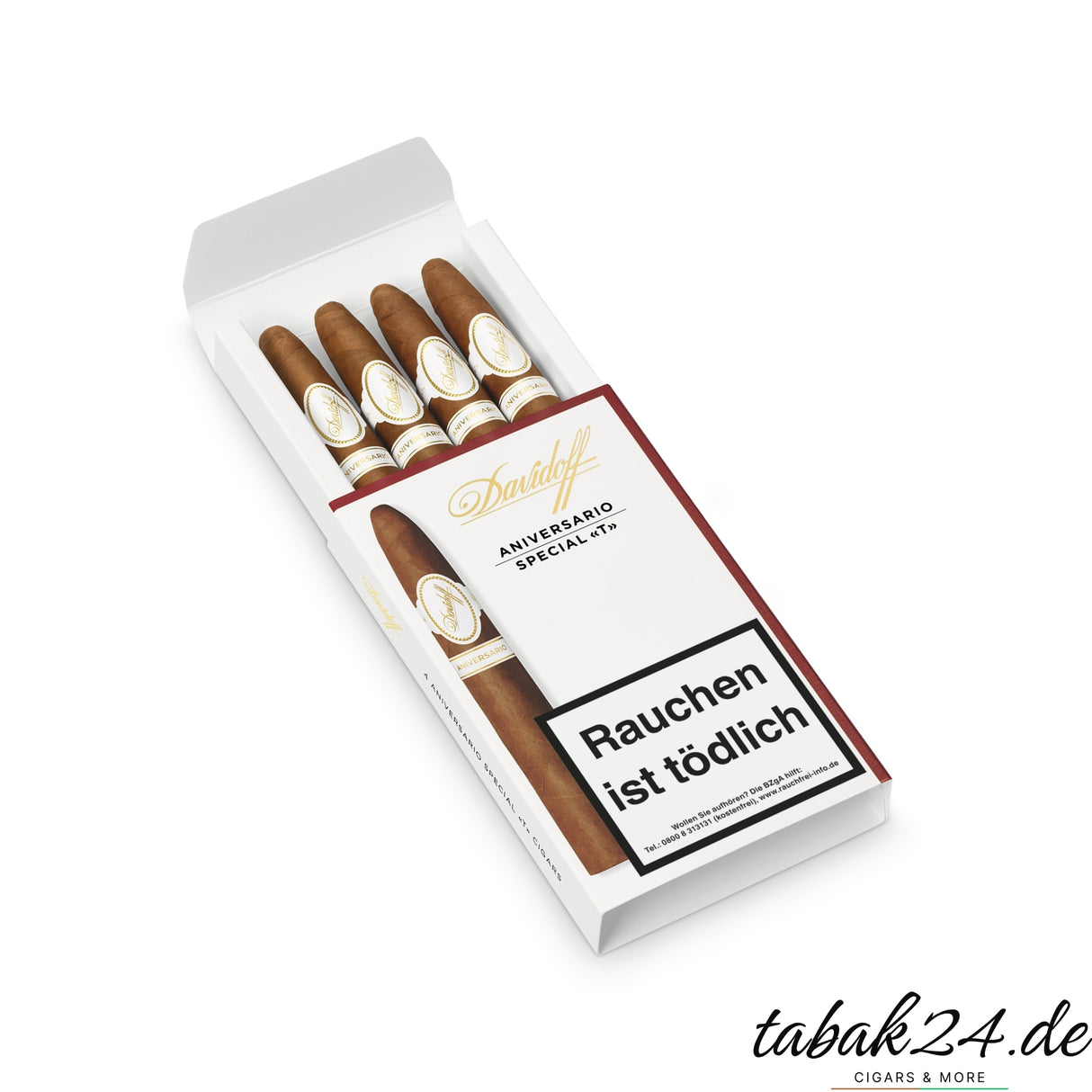 Geöffnete Davidoff Aniversario Special T 4er-Packung mit Zigarren