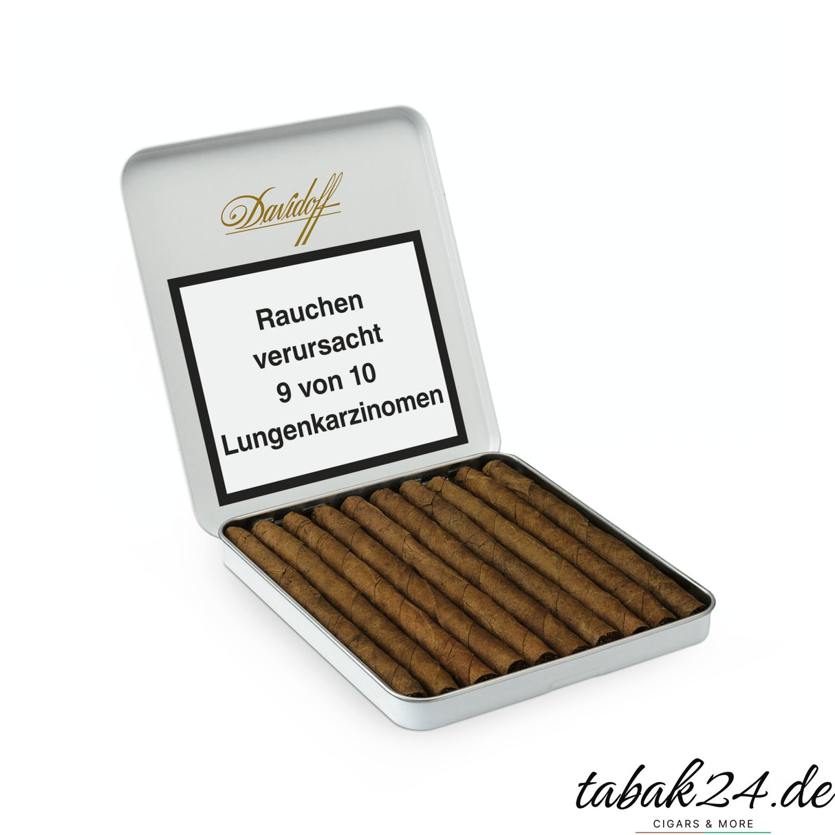 Geöffnete Dose Davidoff Club Cigarillos mit Inhalt