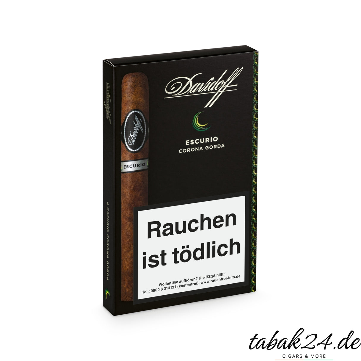 Geschlossenes Etui der Davidoff Escurio Corona Gorda Zigarre, schwarz-grünes Design
