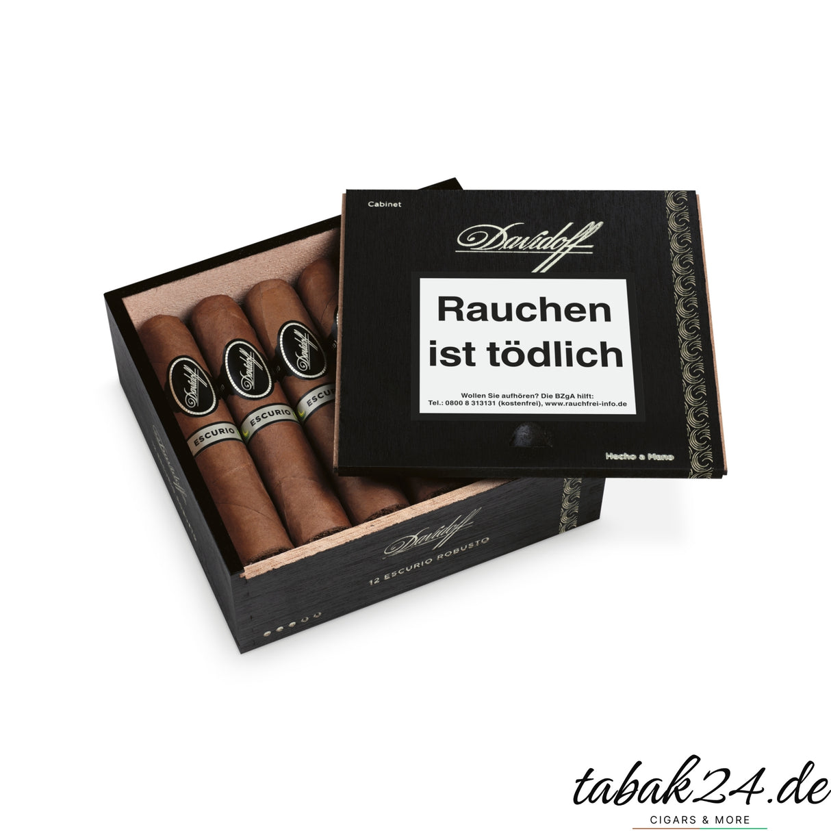 Davidoff Escurio Robusto Kiste offen mit 12 Zigarren – elegante Präsentation