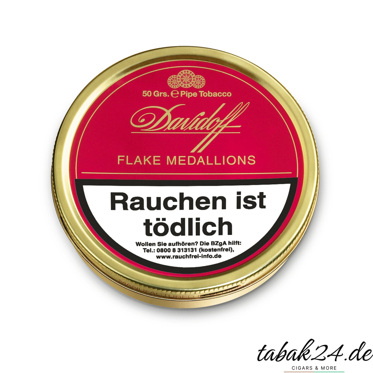 Davidoff Flake Medallions Pfeifentabakdose geöffnet, Tabakscheiben sichtbar