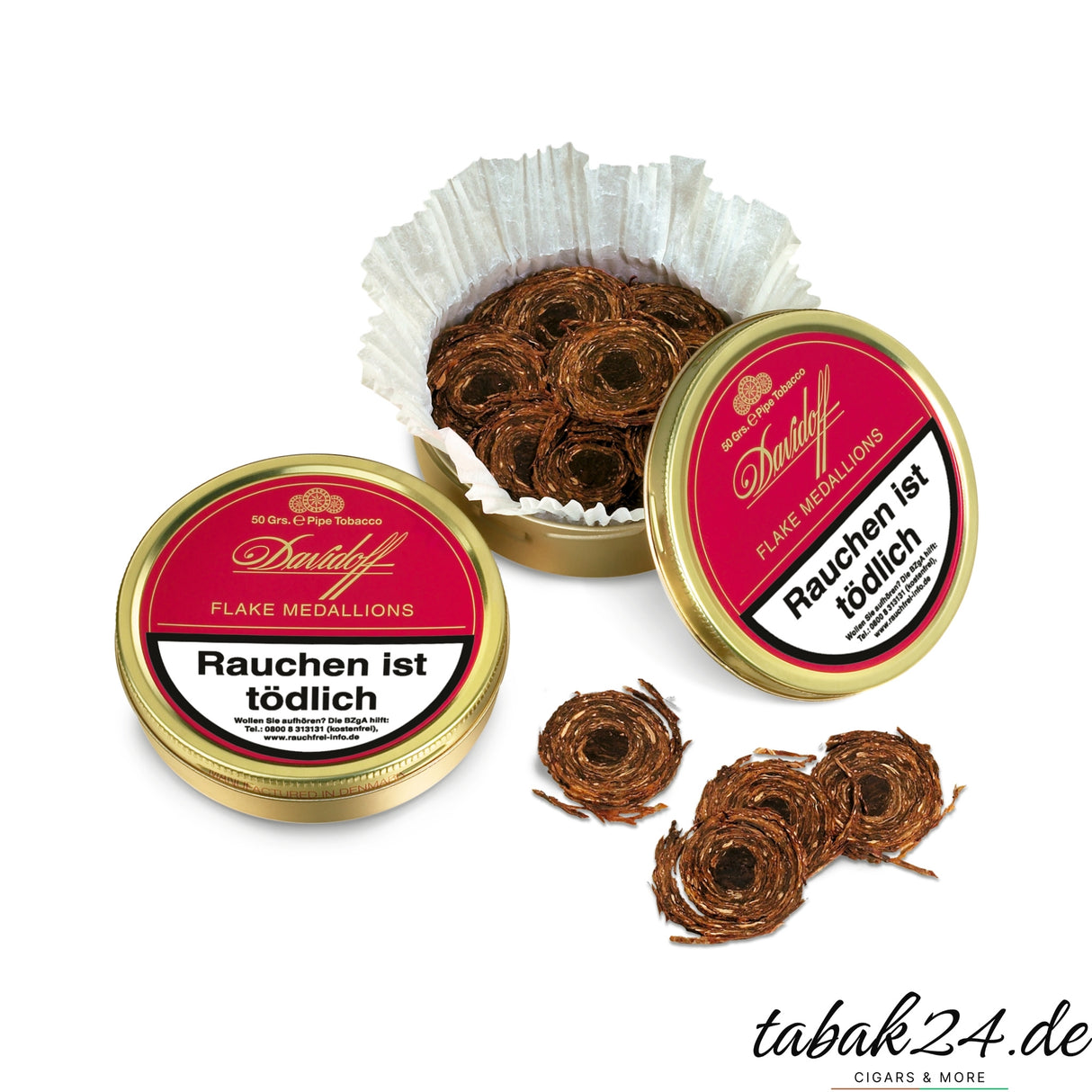 Davidoff Flake Medallions Pfeifentabak in eleganter Runddose, geschlossen