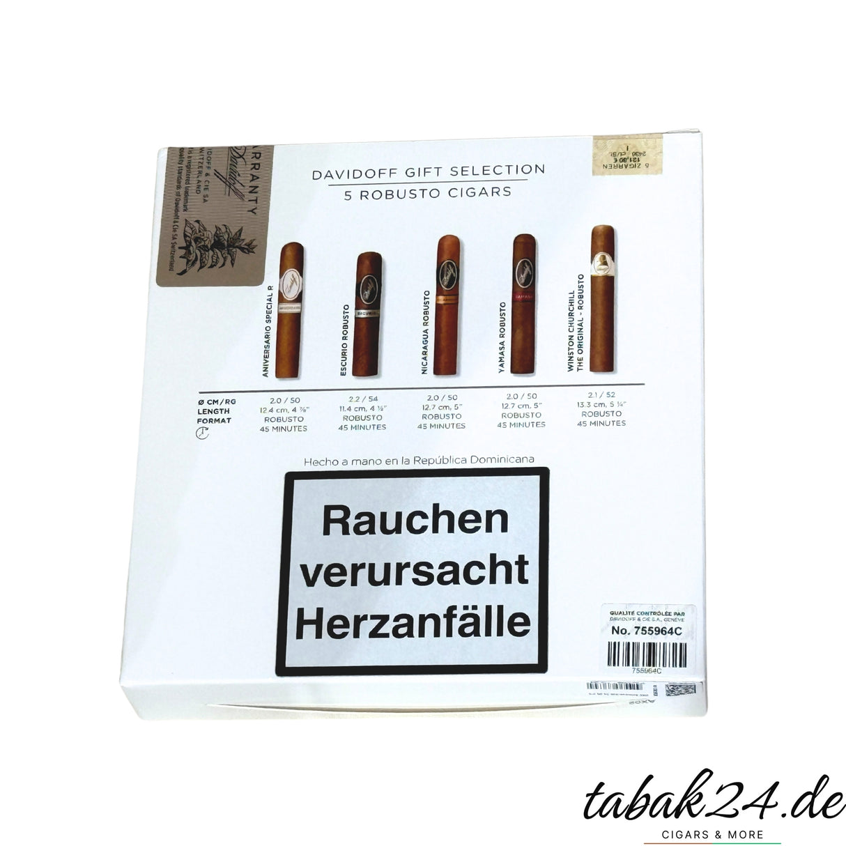 Rückseite der Verpackung mit Details zu den enthaltenen Zigarren