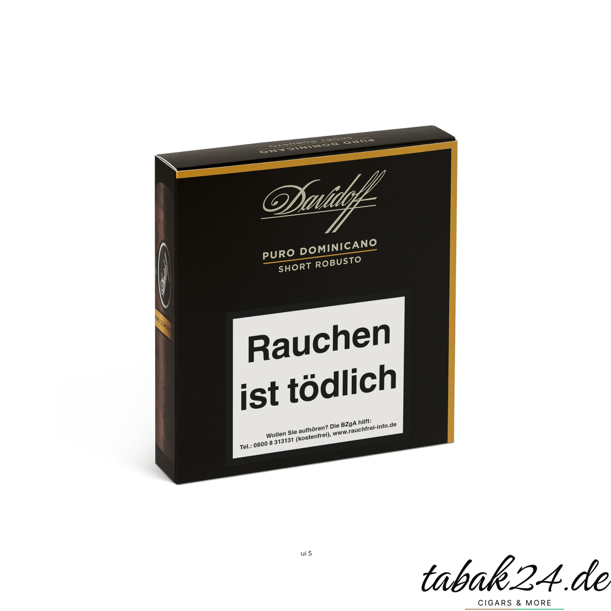 Davidoff Puro Dominicano Short Robusto 5er Etui in schwarzer Verpackung mit goldenem Akzent
