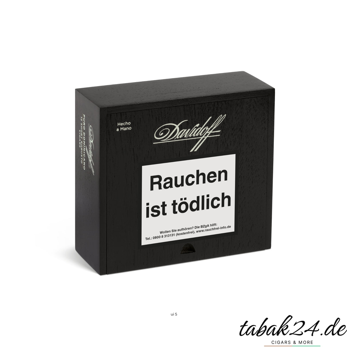 Davidoff Puro Dominicano Short Robusto 12er Holzkiste geschlossen, schwarzes Hecho a Mano Design