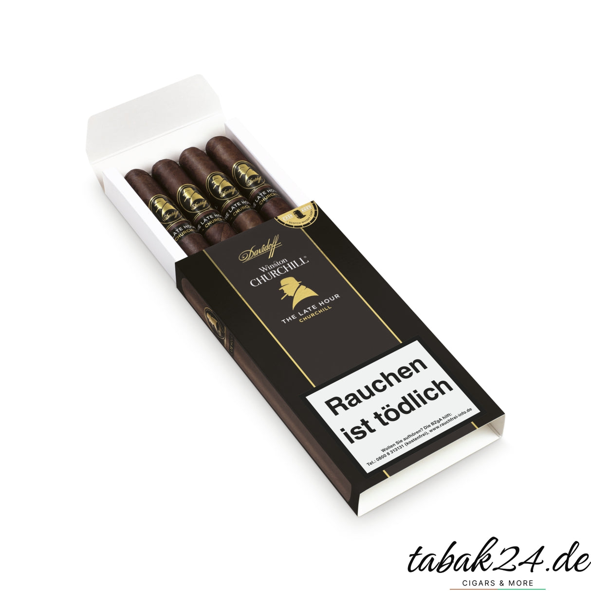 Geöffnetes Etui mit Churchill-Zigarrenansicht