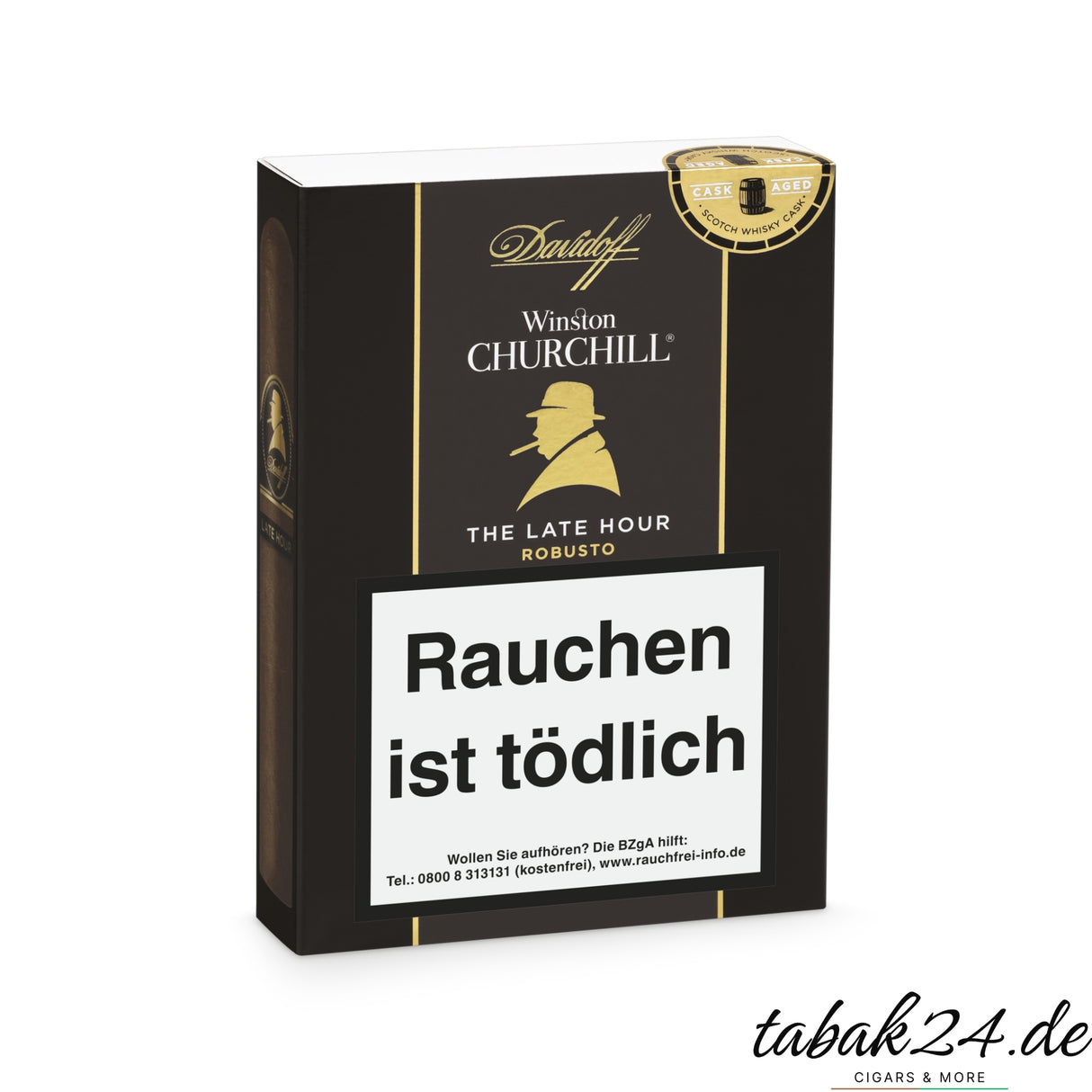 Geöffnetes Davidoff Etui mit 4 Late Hour Robusto Zigarren