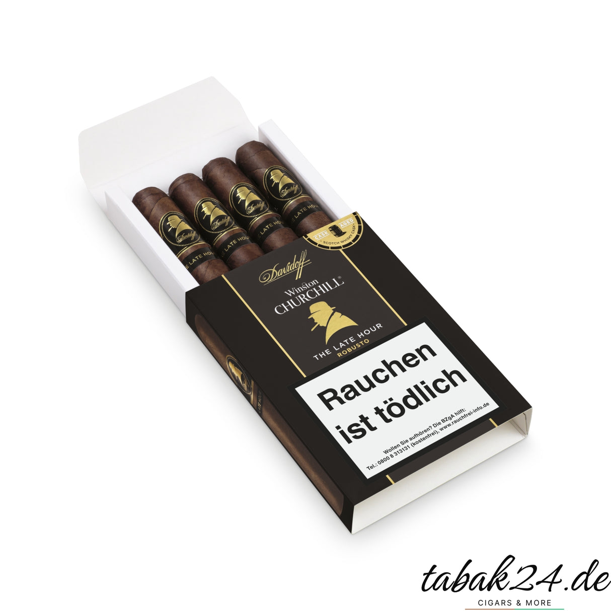 Late Hour Robusto 4er Etui in eleganter schwarzer Verpackung