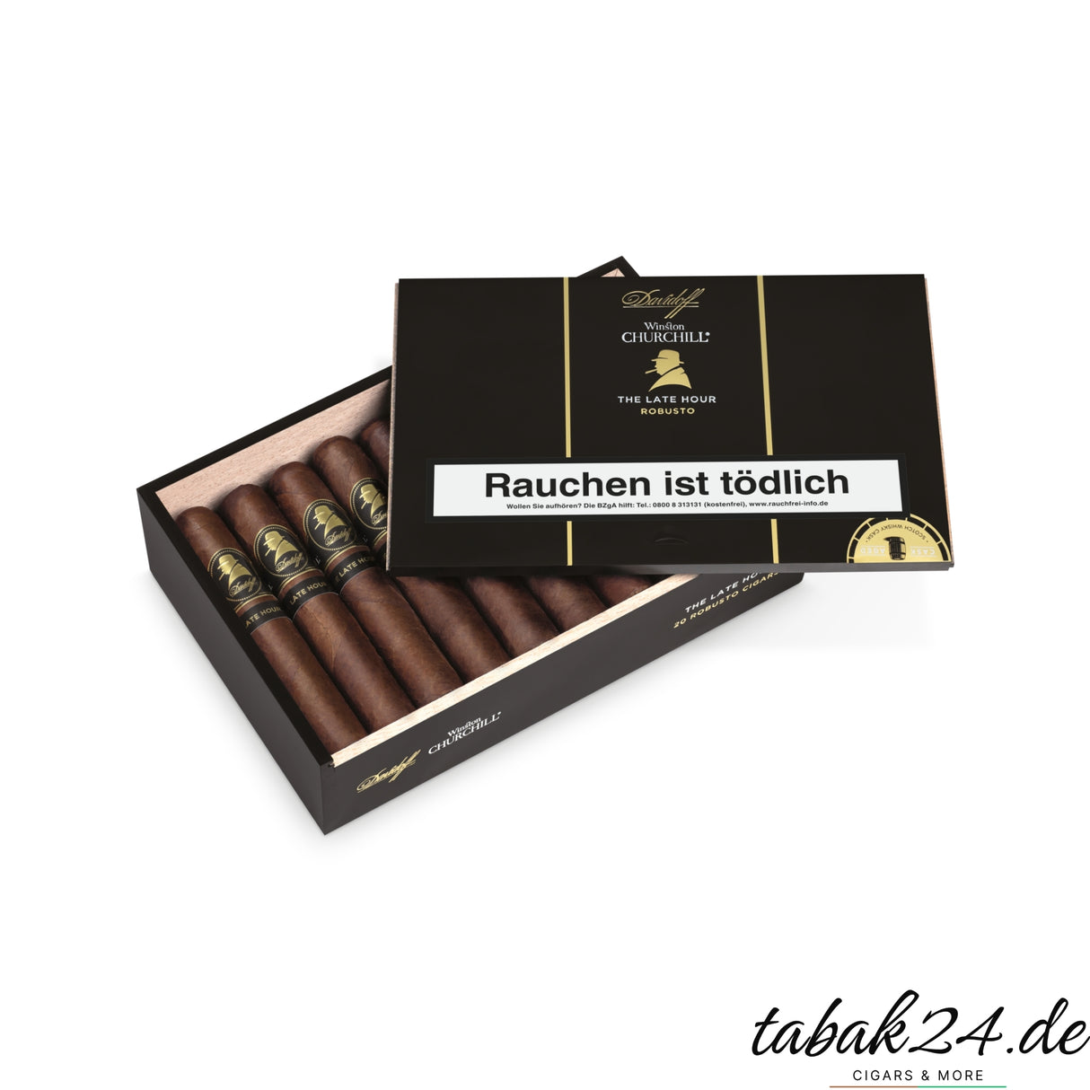 Offene Kiste mit 20 Davidoff Late Hour Robusto Zigarren