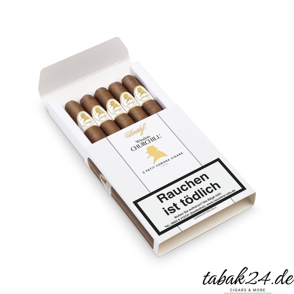 5er Etui Davidoff Winston Churchill Petit Corona geöffnet
