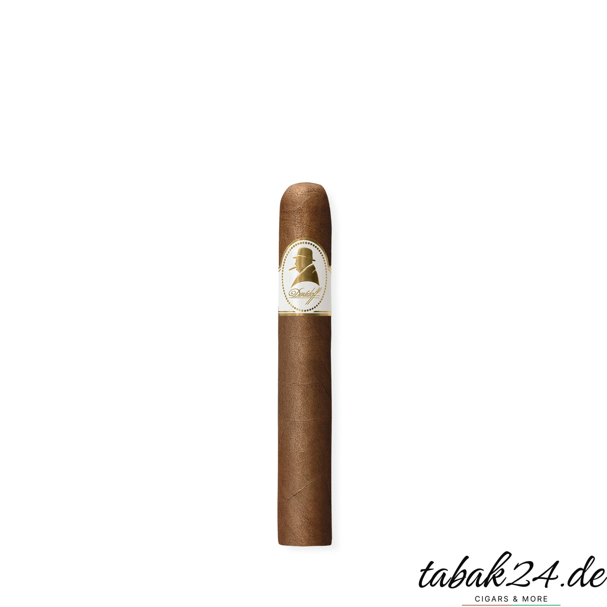 Einzelne Winston Churchill Petit Panetela Zigarre auf weißem Hintergrund