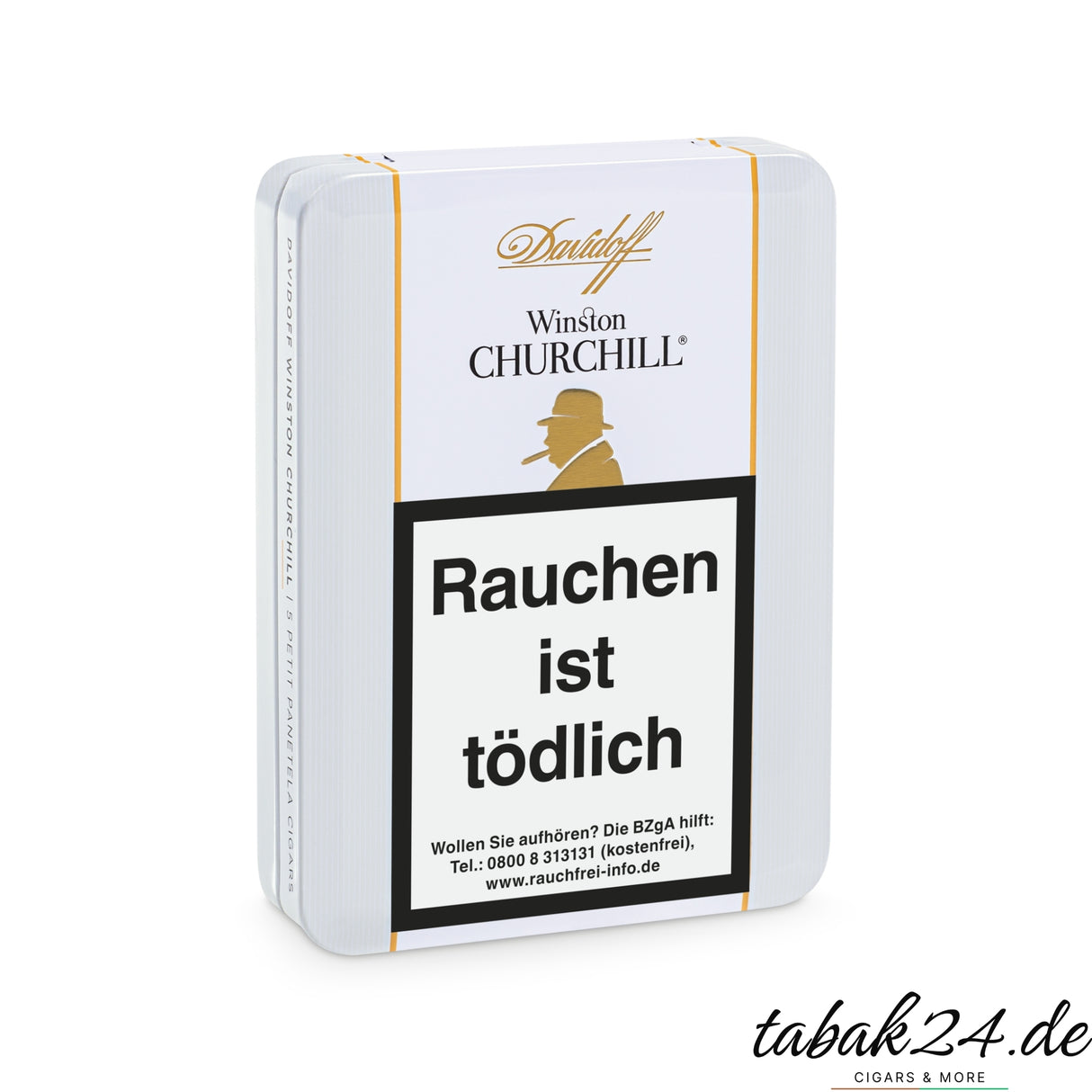 Geschlossene Metalldose mit 5 Petit Panetela Zigarren