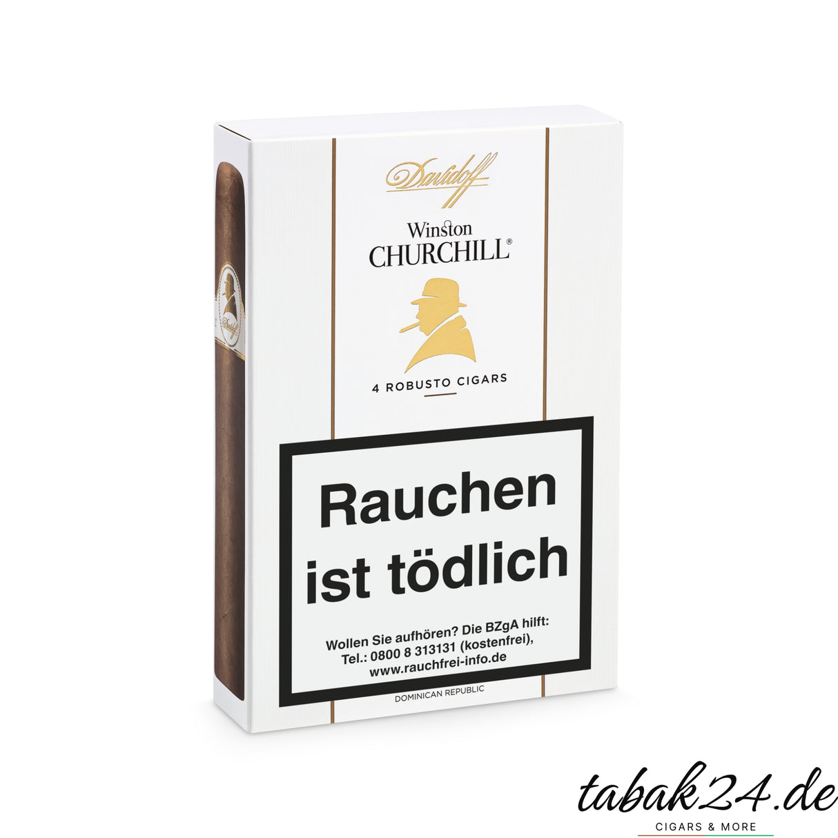 Hochwertige Robusto-Zigarre mit gold-weißer Churchill-Banderole