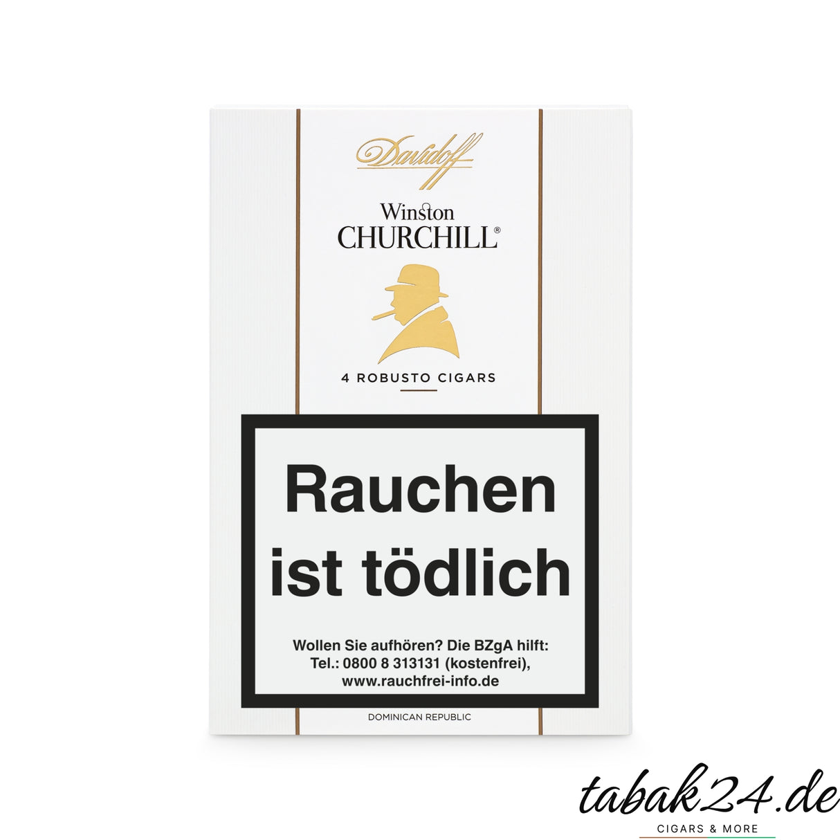 Vorderseite des Etuis mit 4 Robusto-Zigarren