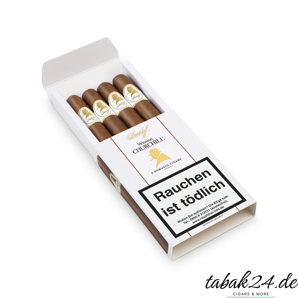 Geöffnetes 4er-Etui mit sichtbaren Zigarren