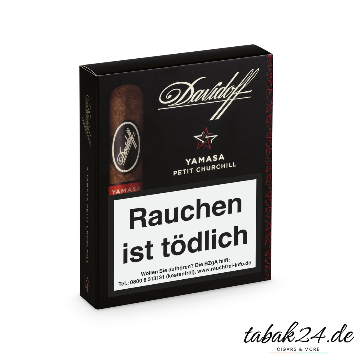 Geöffnetes Etui mit 4 Davidoff Yamasa Petit Churchill Zigarren im Short-Churchill-Format