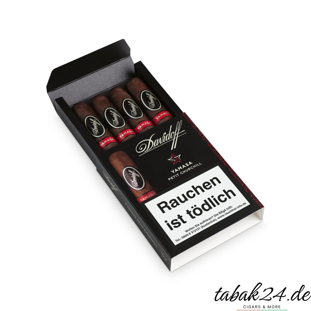 Schwarzes Etui der Davidoff Yamasa Petit Churchill mit rotem Akzent