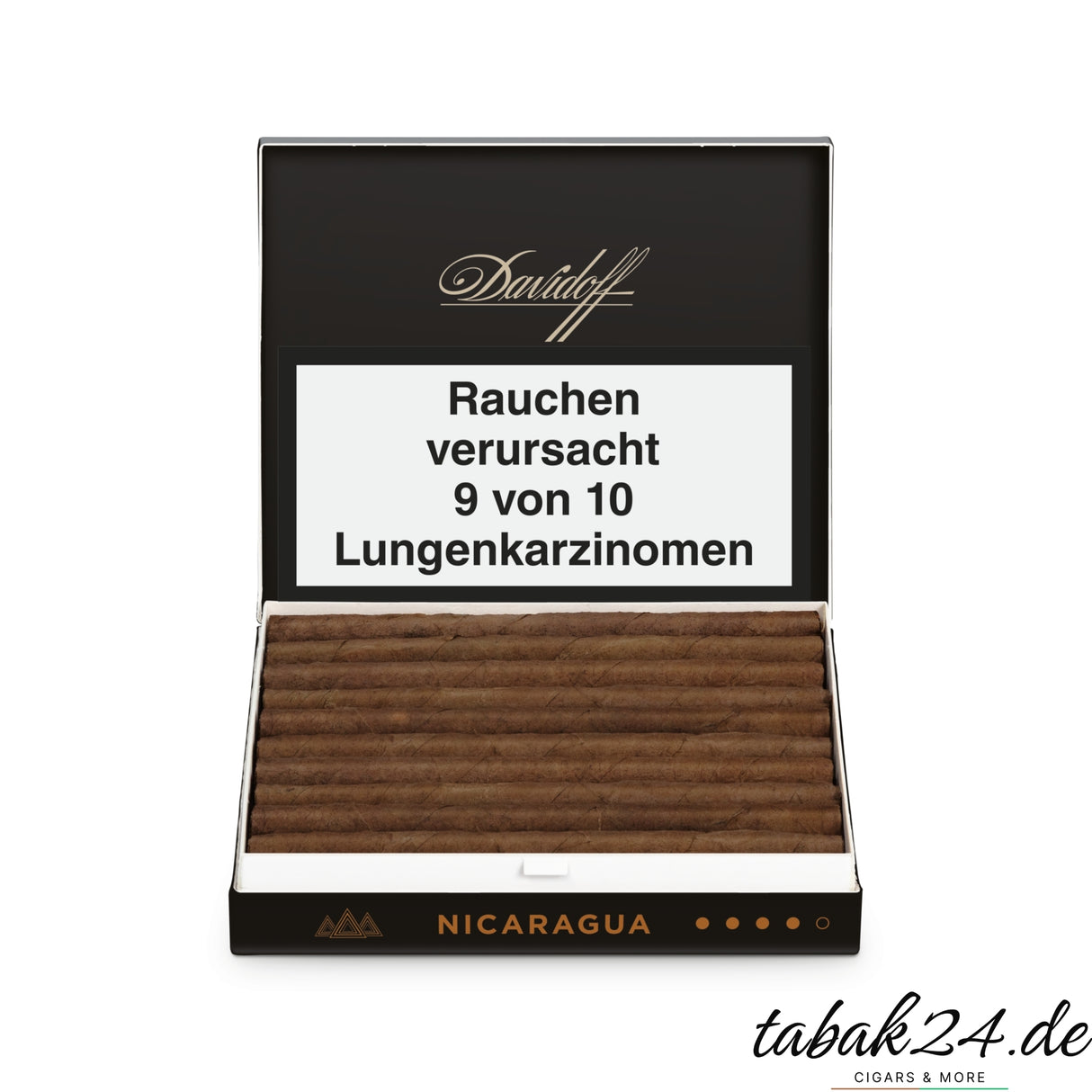 Geöffnete Packung Davidoff Mini Cigarillos Nicaragua mit Inhalt