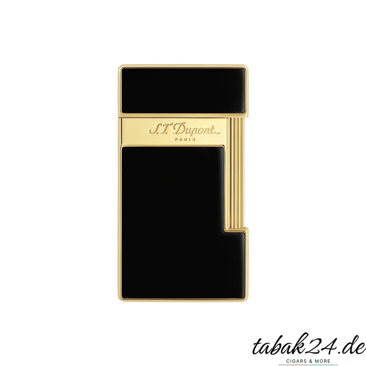 S.T. Dupont Slimmy schwarz goldenes Feuerzeug Vorderansicht