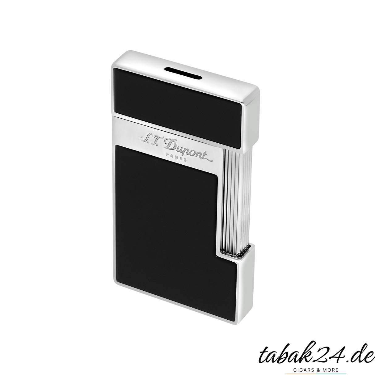 S.T. Dupont Slimmy schwarz silbernes Feuerzeug seitliche Ansicht