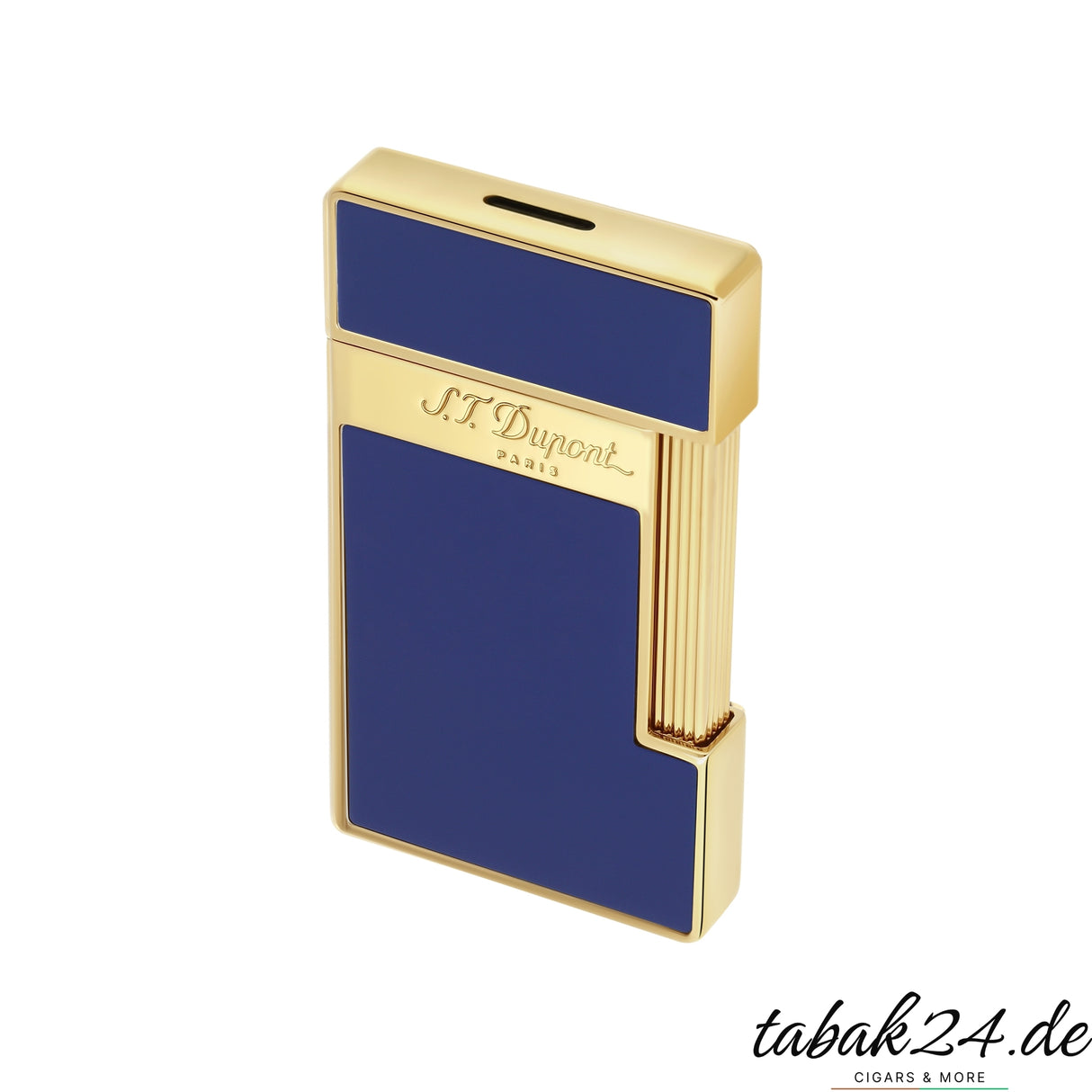 S.T. Dupont Slimmy blau goldenes Feuerzeug seitliche Ansicht