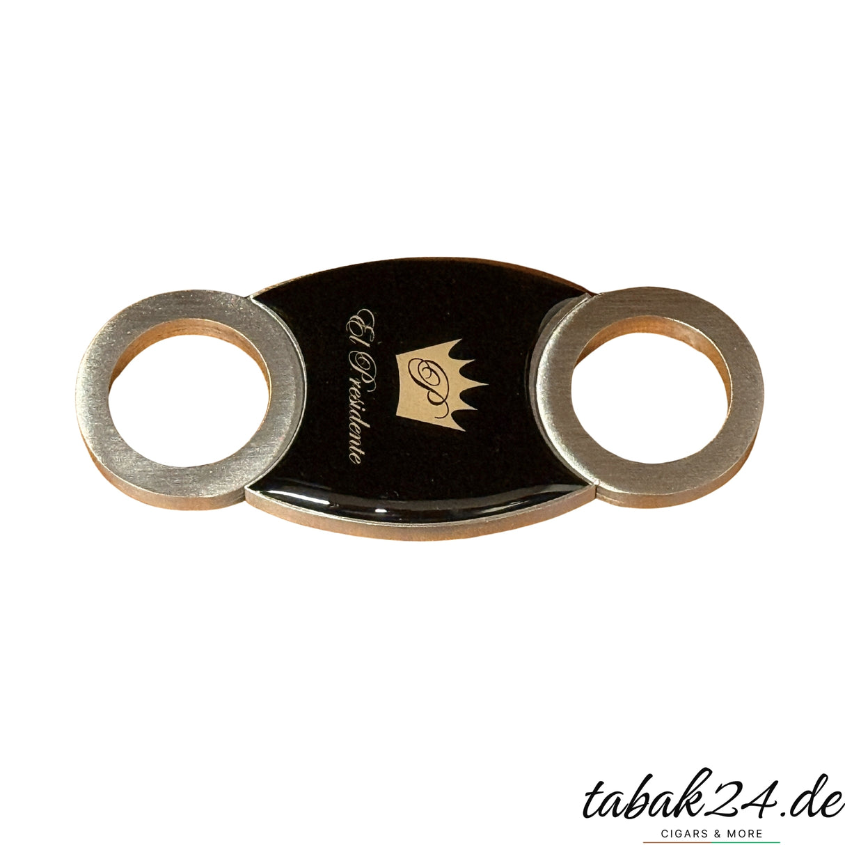 Edelstahl Zigarrencutter El Presidente mit goldener Krone und Doppelklinge