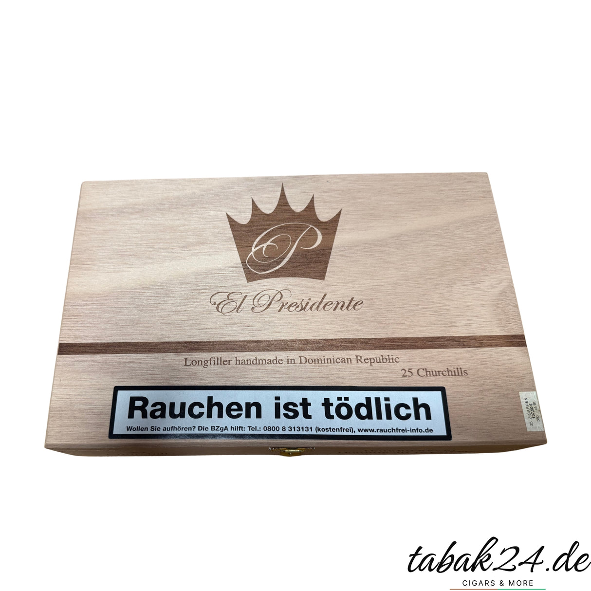 El Presidente Churchill – Geschlossene Holzkiste mit 25 dominikanischen Premium-Zigarren.