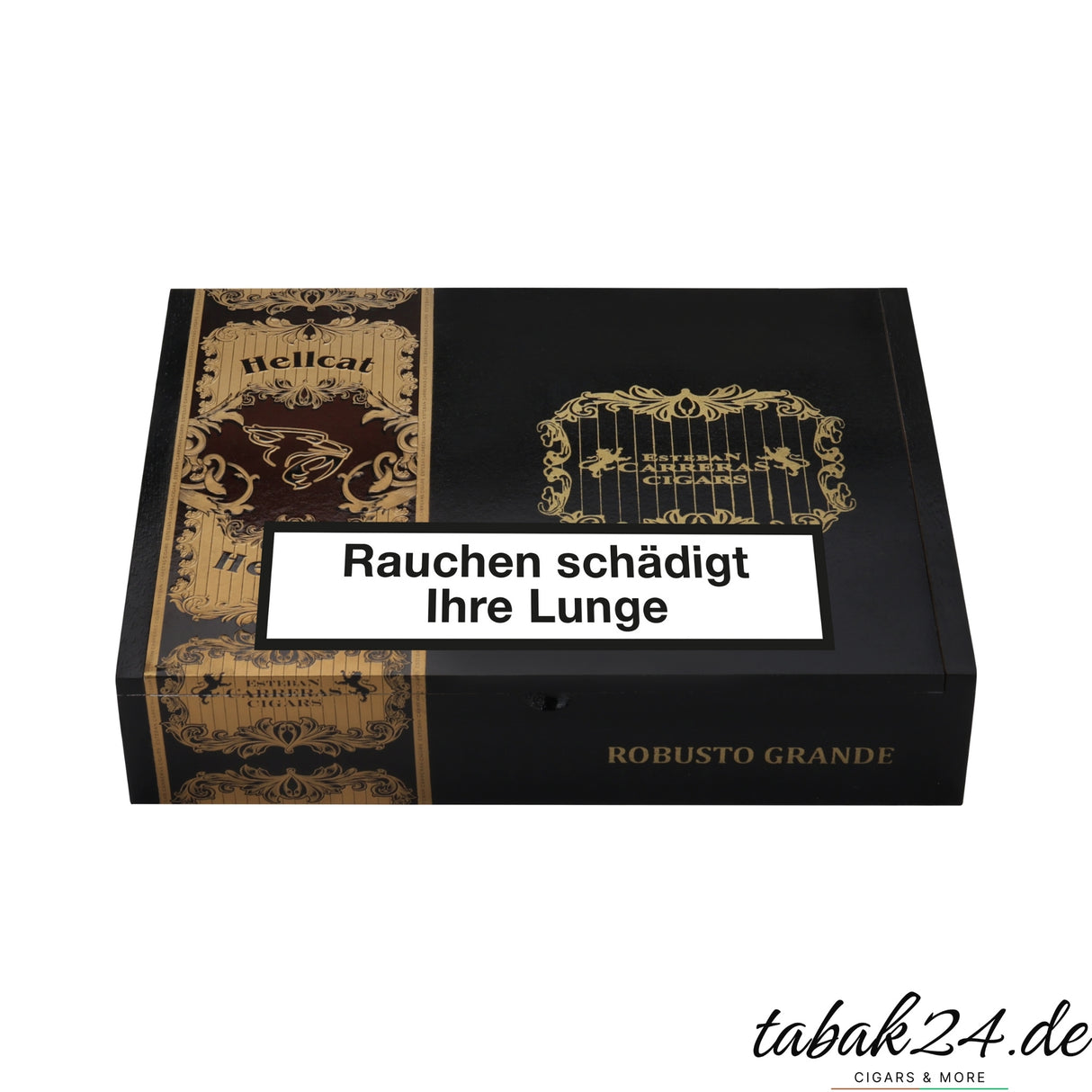 Esteban Carreras Hellcat Robusto Grande Zigarrenkiste in schwarzem Design mit goldenen Details