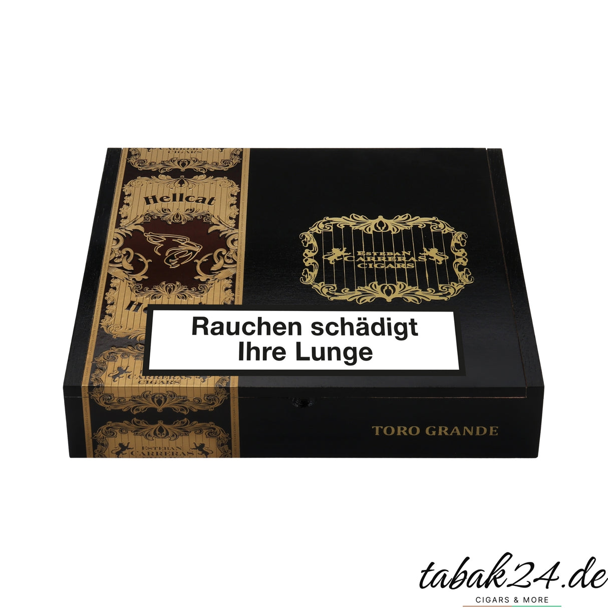 Esteban Carreras Hellcat Toro Grande Zigarre mit grauem Papierblatt und dunkler Kappe