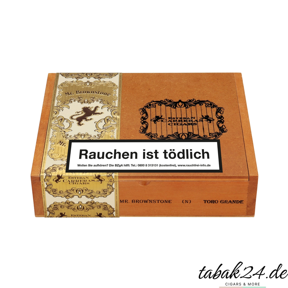 Esteban Carreras Mr. Brownstone Toro Zigarrenkiste aus Naturholz mit Goldprägung
