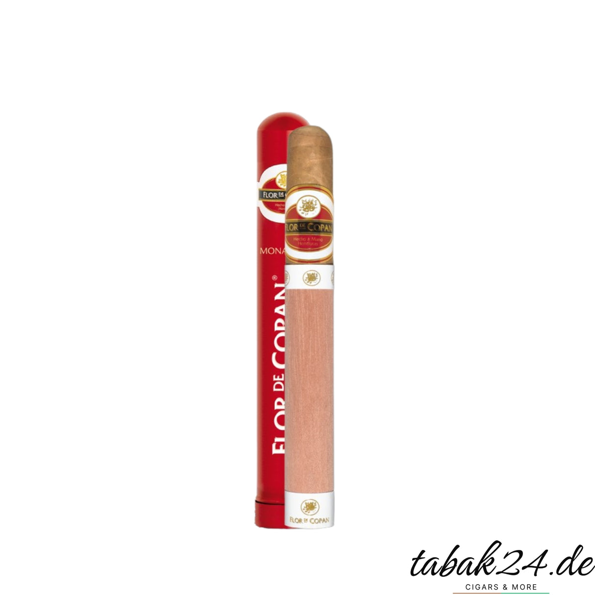 Flor de Copan Monarcas Zigarre mit Zedernholzblatt und rotem Tubo